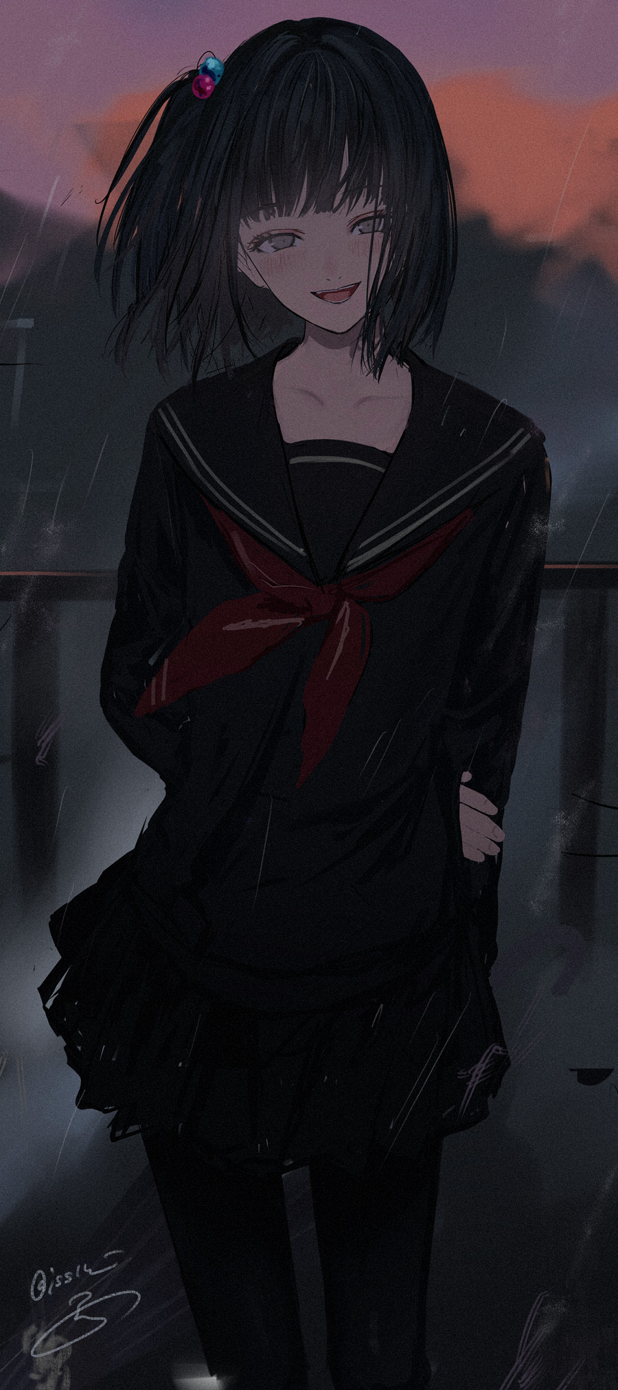 1girl, amemori_sayo_(1st_costume), black_hair, black_sailor_collar, black_serafuku, black_shirt, black_skirt, collarbone