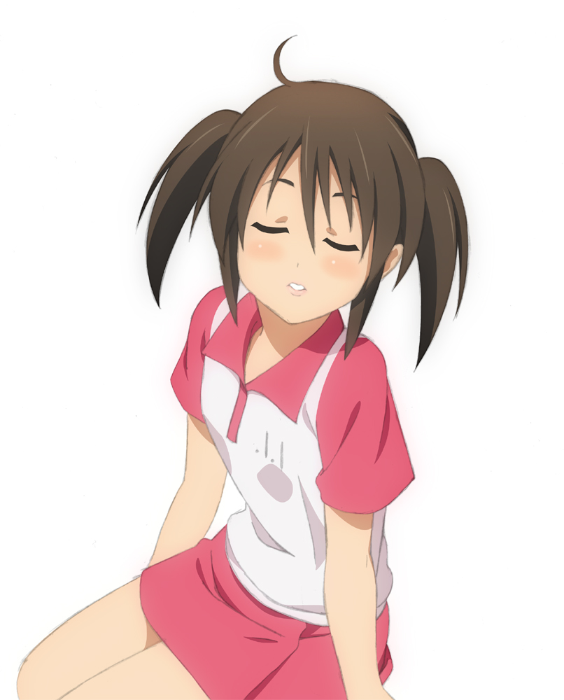 brown_hair, closed_eyes, eyes_closed, fukuoka_katsumi, sawanatsu_kotone, short_hair, softenni, solo