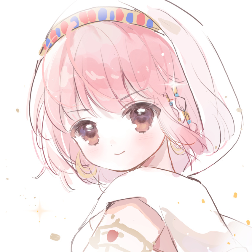 1girl, armlet, baonu_de_zhanshen_caibutou, bare_shoulders, beads, braid, brown_eyes, cloak