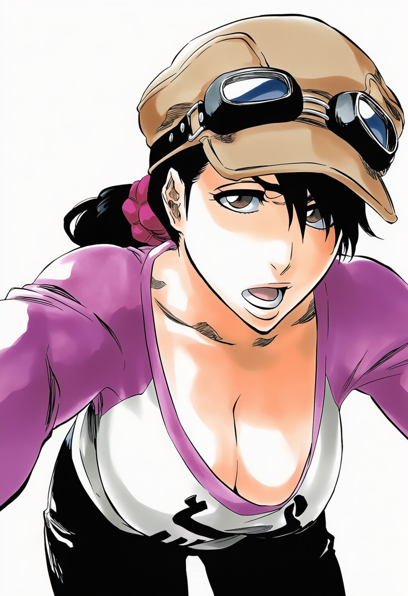 annoyed, bleach, breasts, brown_hair, hat, highres, large_breasts, non-web_source, ponytail, unagiya_ikumi