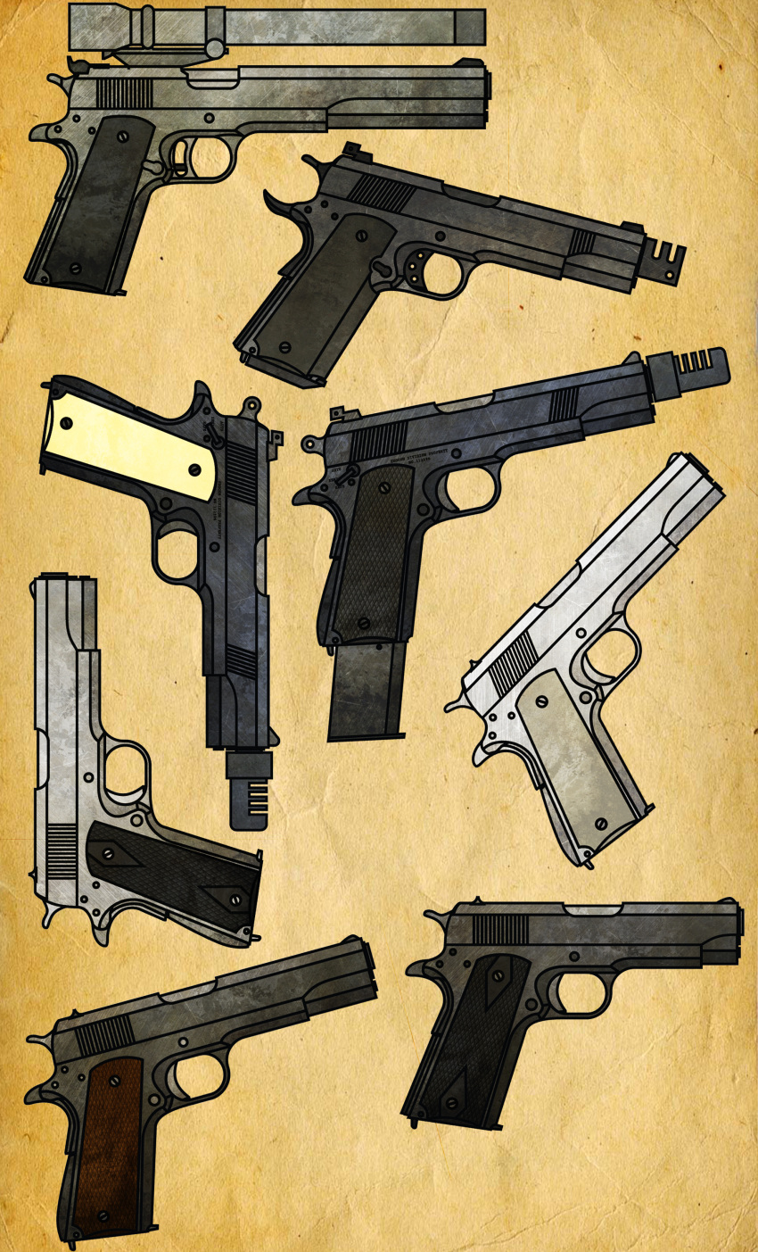 absurdres, adobe_illustrator_(medium), amt_hardballer_longslide, brown_background, caldwellb734, commentary, compensator, english_commentary