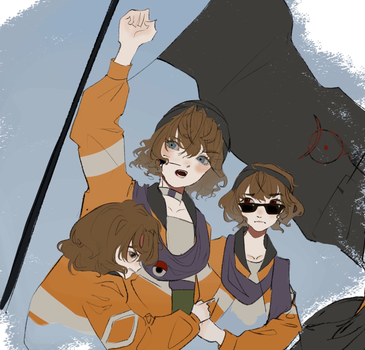 3others, adapted_costume, androgynous, arde_(len'en), bandana, benny_(len'en), black_bandana, black_eyes