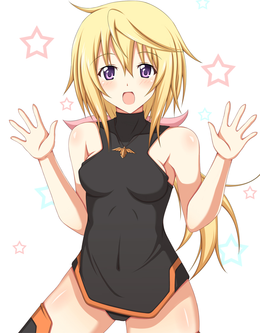 :d, asakura_nagi, blonde_hair, bodysuit, charlotte_dunois, infinite_stratos, leotard, long_hair