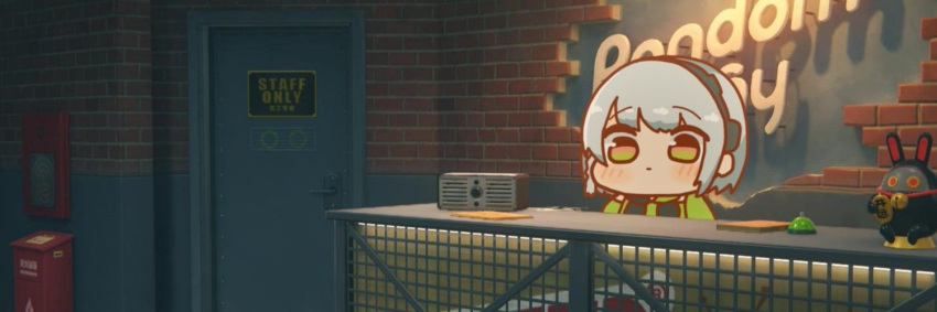 1girl, anby_demara, cashier, pov, random_play_(zenless_zone_zero), short_hair, zenless_zone_zero