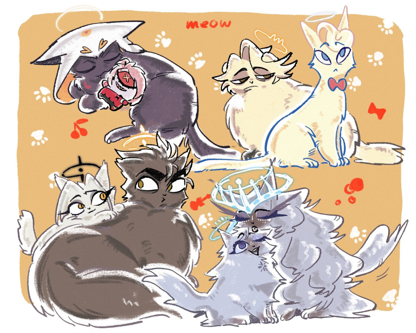 abel_(hazbin_hotel), adam_(hazbin_hotel), animal, animalization, apupu_bel, cat, cherri_bomb, emily_(hazbin_hotel)