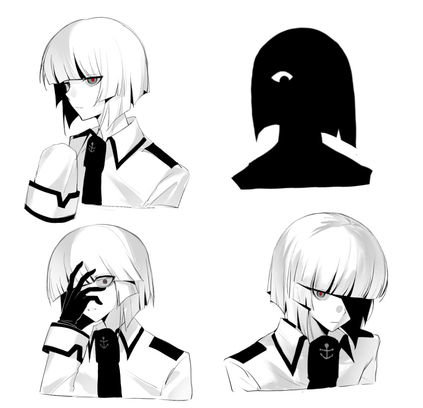 1boy, anchor_print, blunt_bangs, camille407, chinese_commentary, closed_mouth, collared_shirt, commentary_request