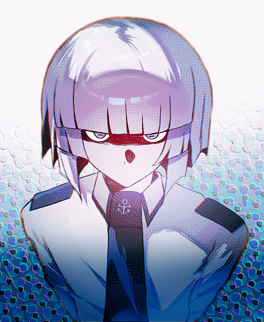 1boy, abstract_background, black_necktie, blue_eyes, chinese_commentary, collared_shirt, commentary_request, from_above