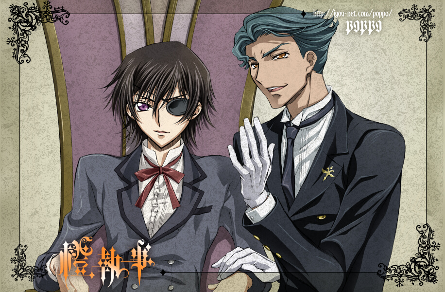 aqua_hair, black_hair, ciel_phantomhive, ciel_phantomhive_(cosplay), code_geass, cosplay, eyepatch, formal