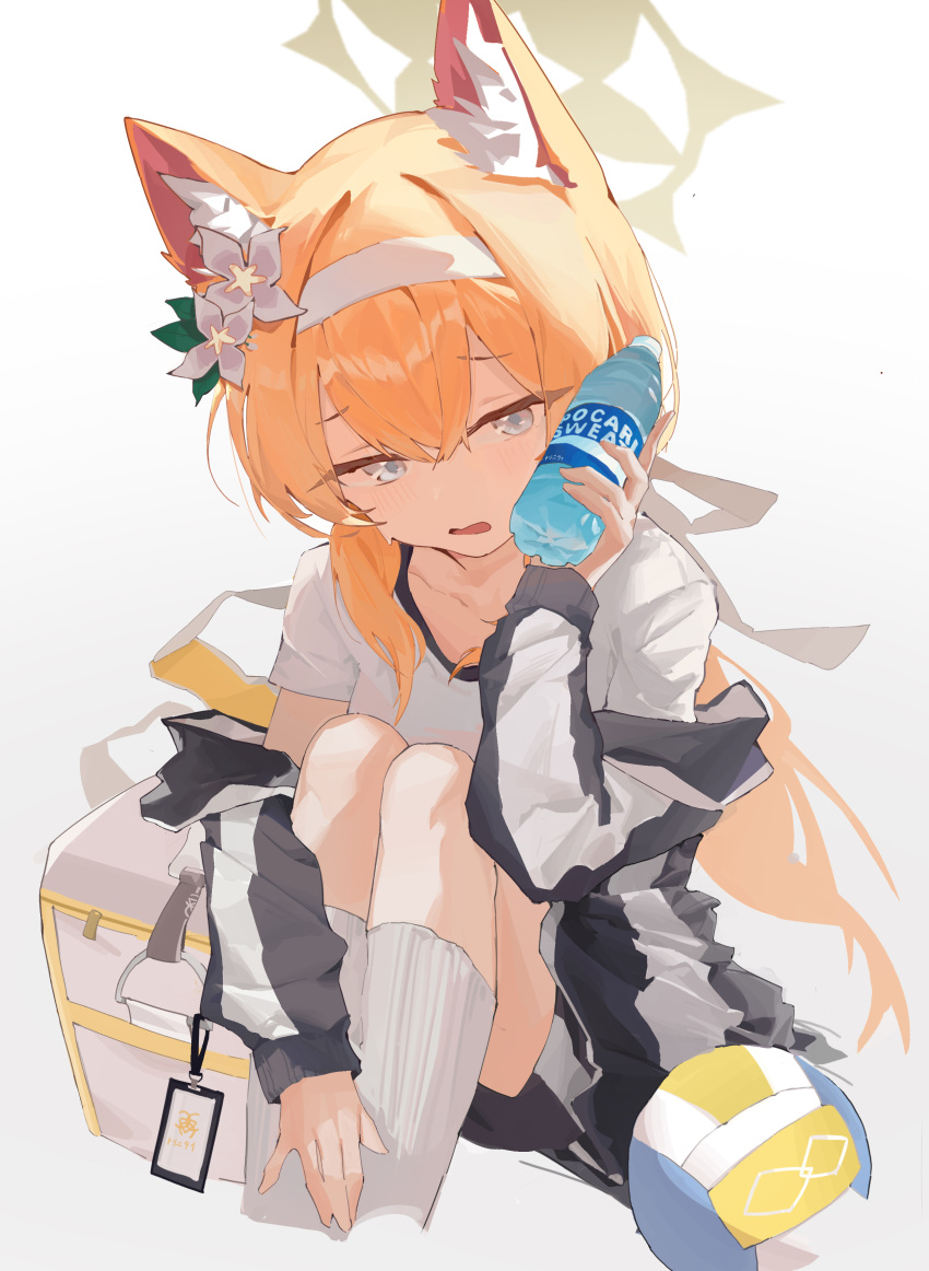 1girl, absurdres, animal_ear_fluff, animal_ears, backlighting, ball, black_jacket, black_shorts