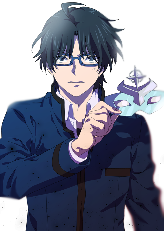 1boy, ahoge, black_hair, black_shirt, blazer, blue-framed_eyewear, blue_jacket, chuo_tanegashima_high_school_uniform