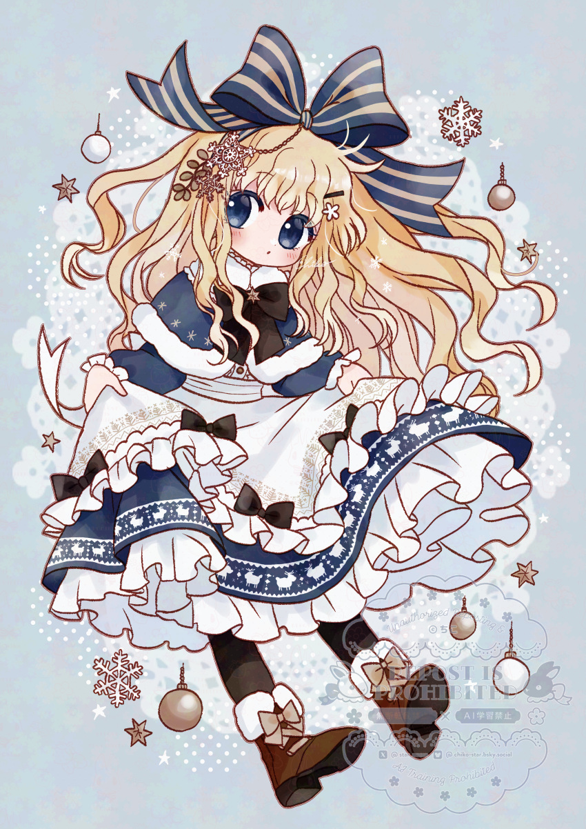 1girl, absurdres, alice's_adventures_in_wonderland, alice_(alice_in_wonderland), apron, black_bow, black_bowtie, black_pantyhose