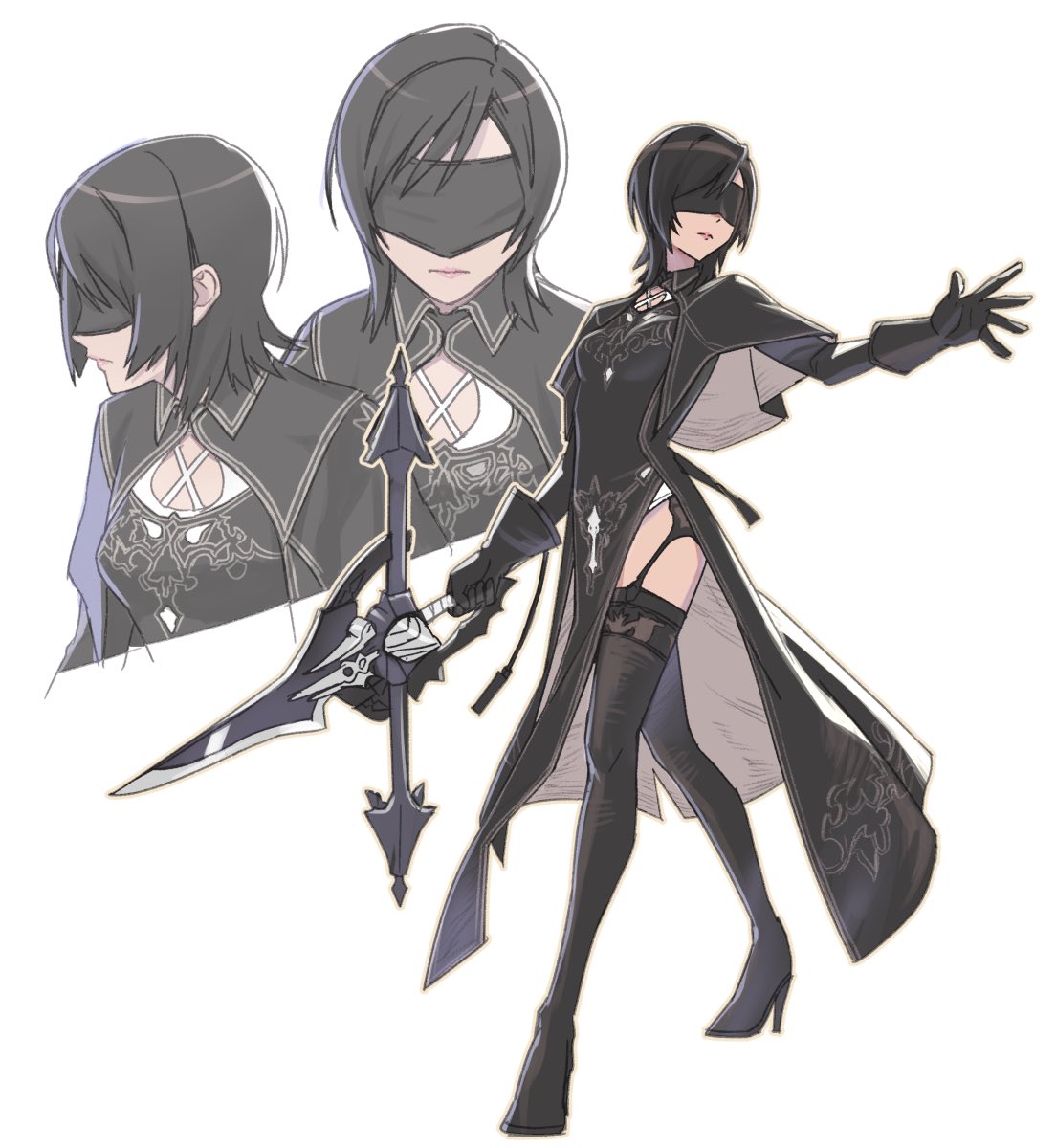 10h_(nier_reincarnation), 10h_(nier_reincarnation)_(cosplay), black_boots, black_dress, black_gloves, black_hair, black_jacket, black_visor