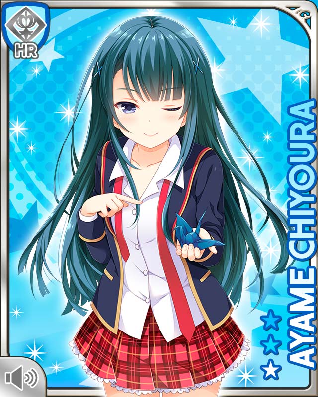 1girl, black_eyes, blue_hair, breasts, card_(medium), character_name, chiyoura_ayame, girlfriend_(kari)
