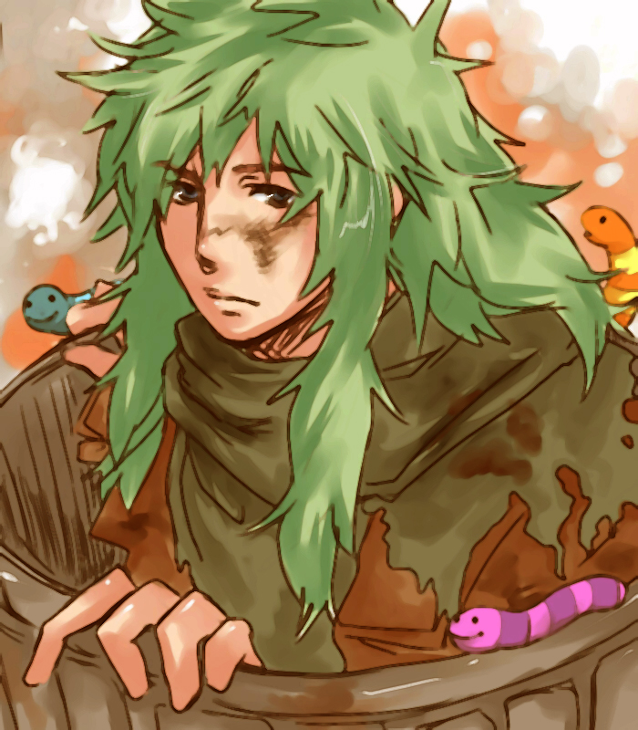 dusttodust48, green_eyes, green_hair, male, n_(pokemon), oscar_the_grouch, personification, sesame_street