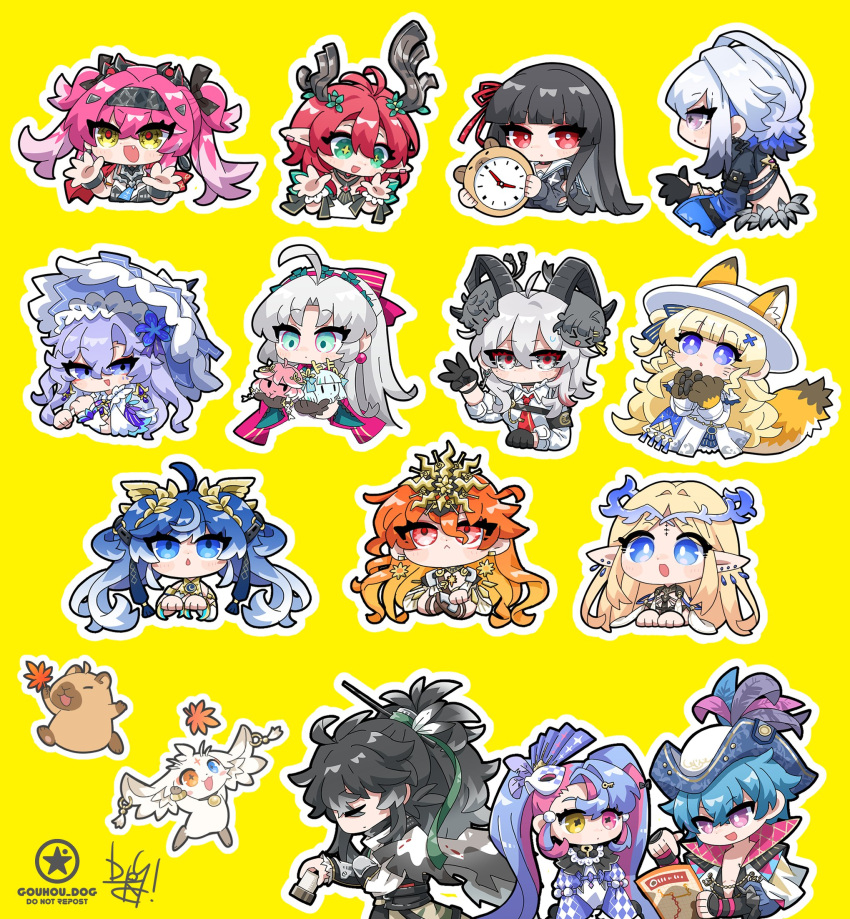 2boys, 6+girls, abby_(wuthering_waves), ahoge, animal_ears, animal_hands, animalization, aqua_eyes
