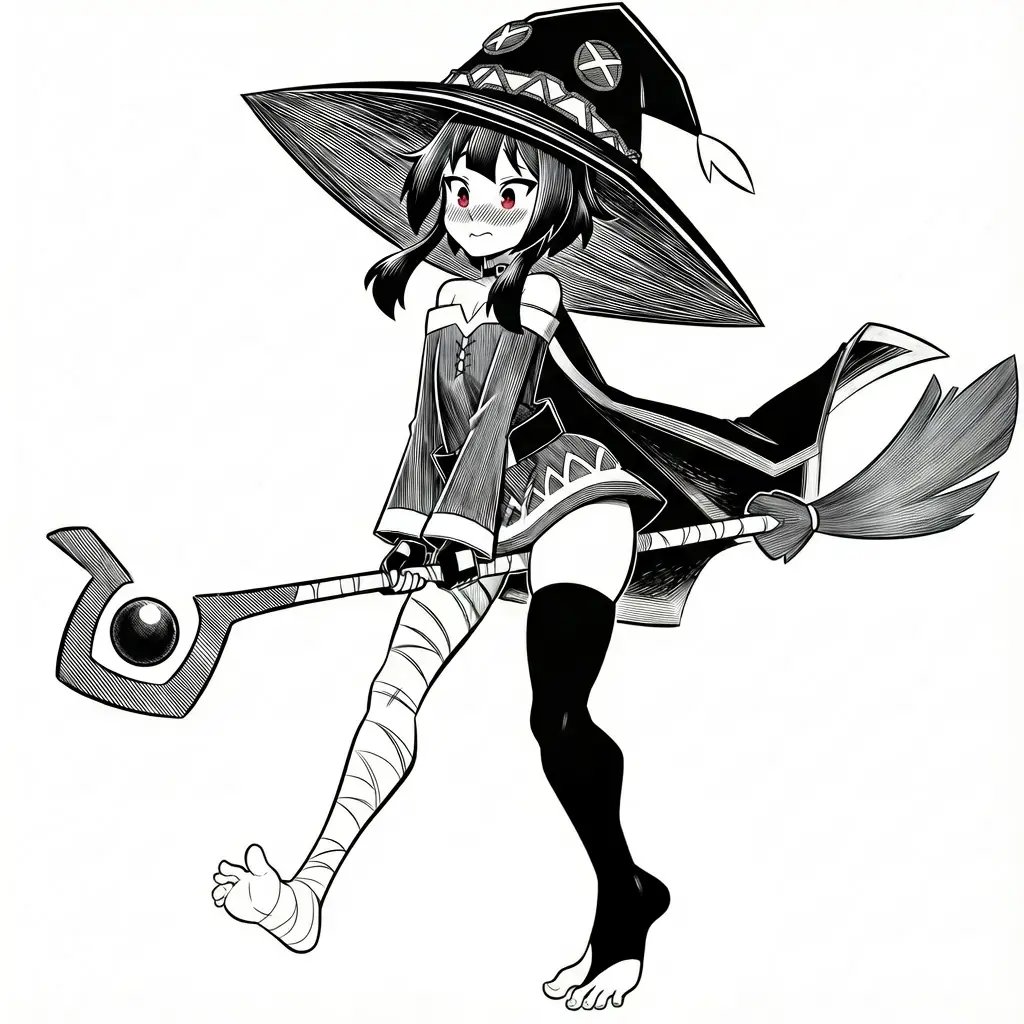 1girl, bandaged_leg, bandages, bare_shoulders, belt, black_and_white, black_cape, black_gloves