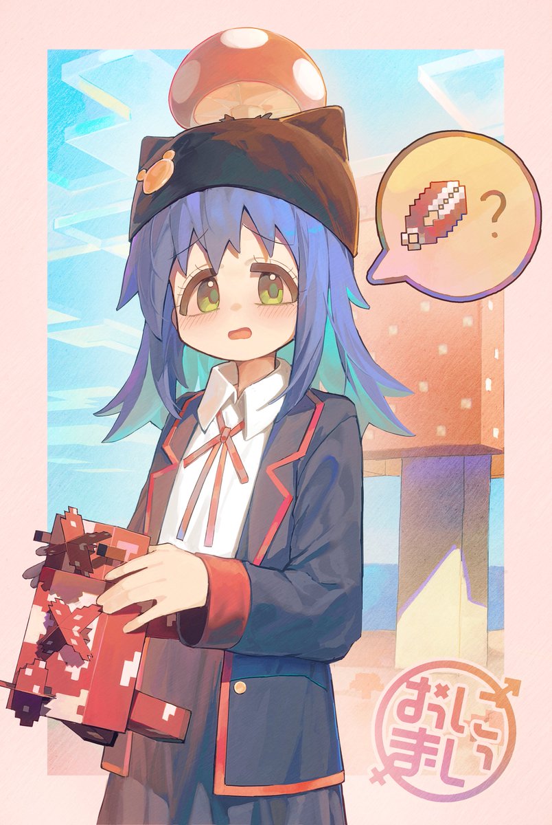 1girl, ap04astral, aqua_hair, black_hat, black_jacket, black_skirt, blue_hair, blush
