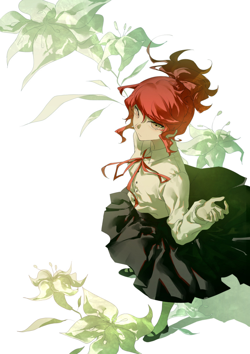 1girl, absurdres, black_shoes, black_skirt, breasts, circle_skirt, closed_mouth, commentary_request