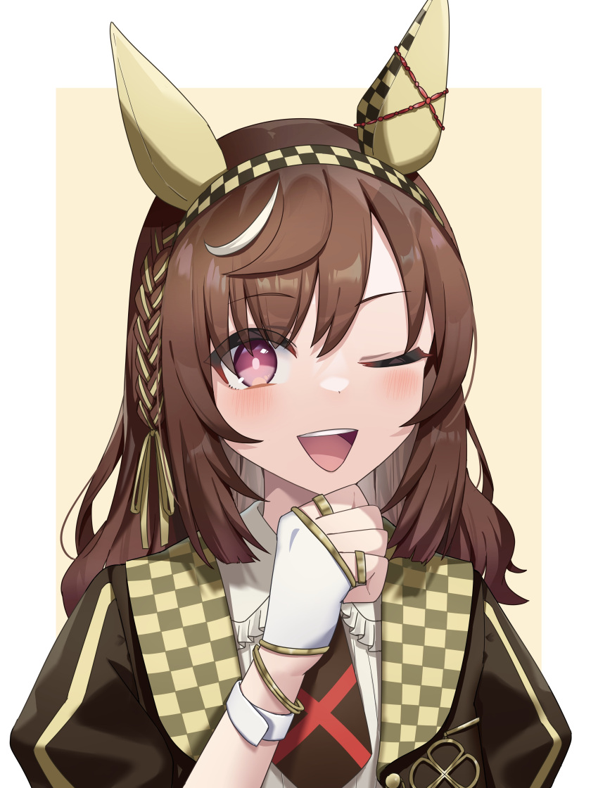 1girl, absurdres, animal_ears, black_necktie, blush, braid, breasts, brown_hair