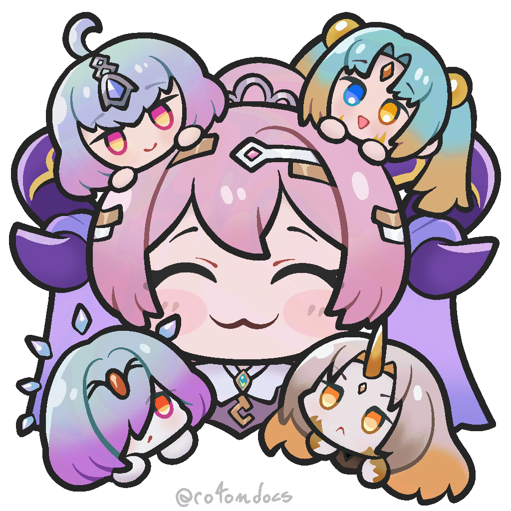 5girls, ahoge, artist_name, blue_eyes, blush_stickers, chibi, chibi_only, fire_emblem