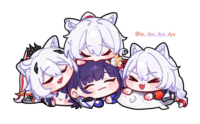 4girls, animal_ear_fluff, animal_ears, cat_ears, cat_girl, closed_eyes, closed_mouth, commentary