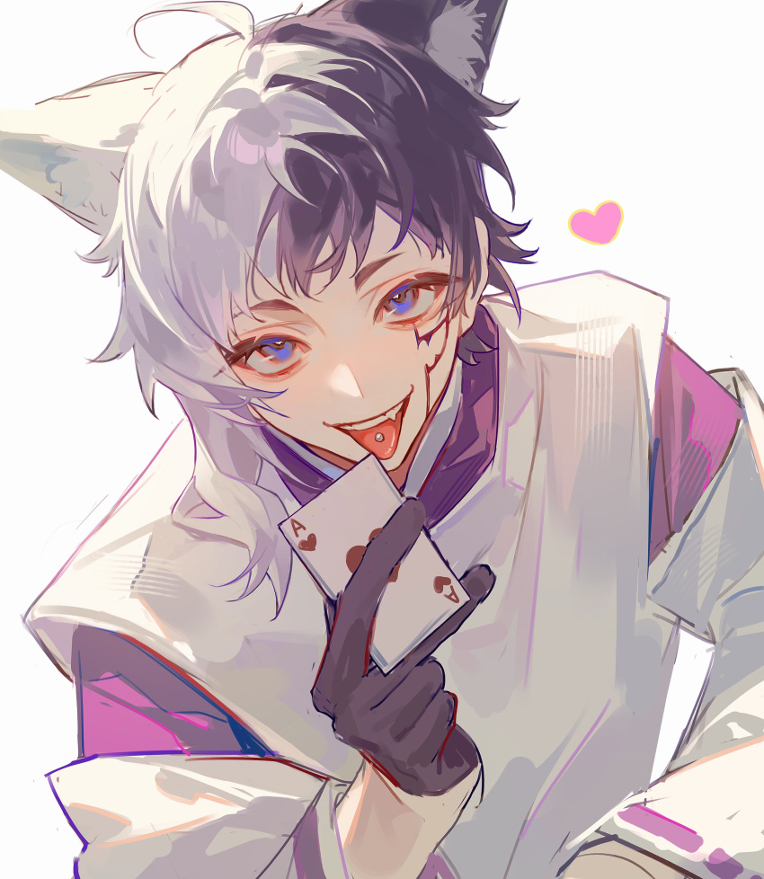 1boy, absurdres, animal_ear_fluff, animal_ears, asagiri_gen, asymmetrical_hair, black_gloves, black_hair