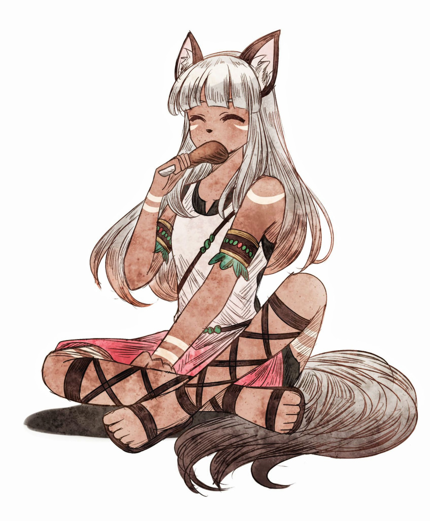 1girl, ^_^, animal_ear_fluff, animal_ears, brown_hair, closed_eyes, commentary_request, dark-skinned_female