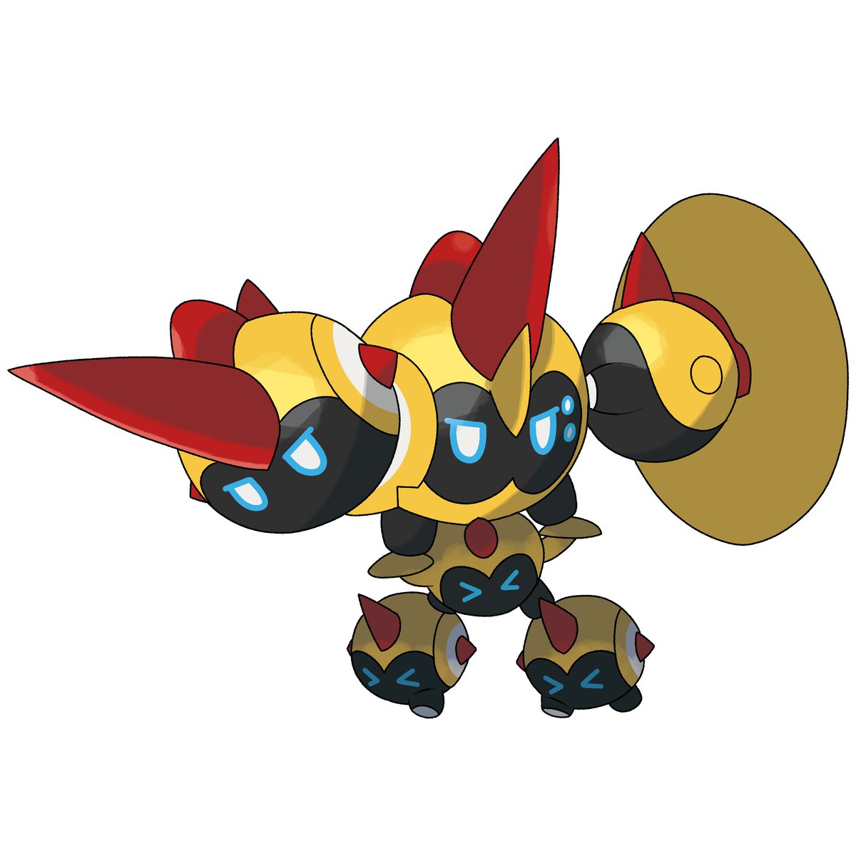 >_<, armor, black_skin, blue_eyes, cardnlh, closed_eyes, colored_skin, falinks