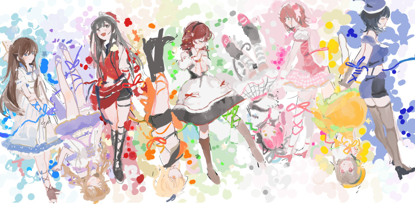 6+girls, :d, absurdres, anata_no_risou_no_heroine, asaka_karin, bananahaemeog, bare_shoulders, black_hair