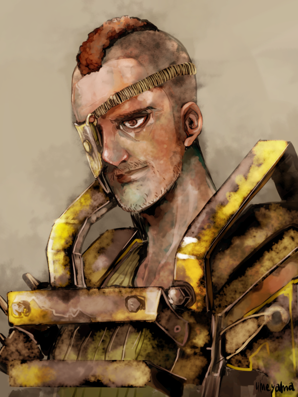 1boy, beard_stubble, brown_eyes, brown_hair, buzz_cut, commentary_request, eyepatch, facial_hair