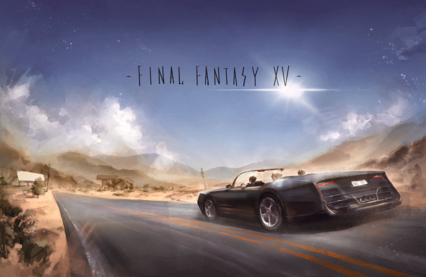 4boys, asina71, black_hair, blonde_hair, blue_sky, car, clouds, cloudy_sky