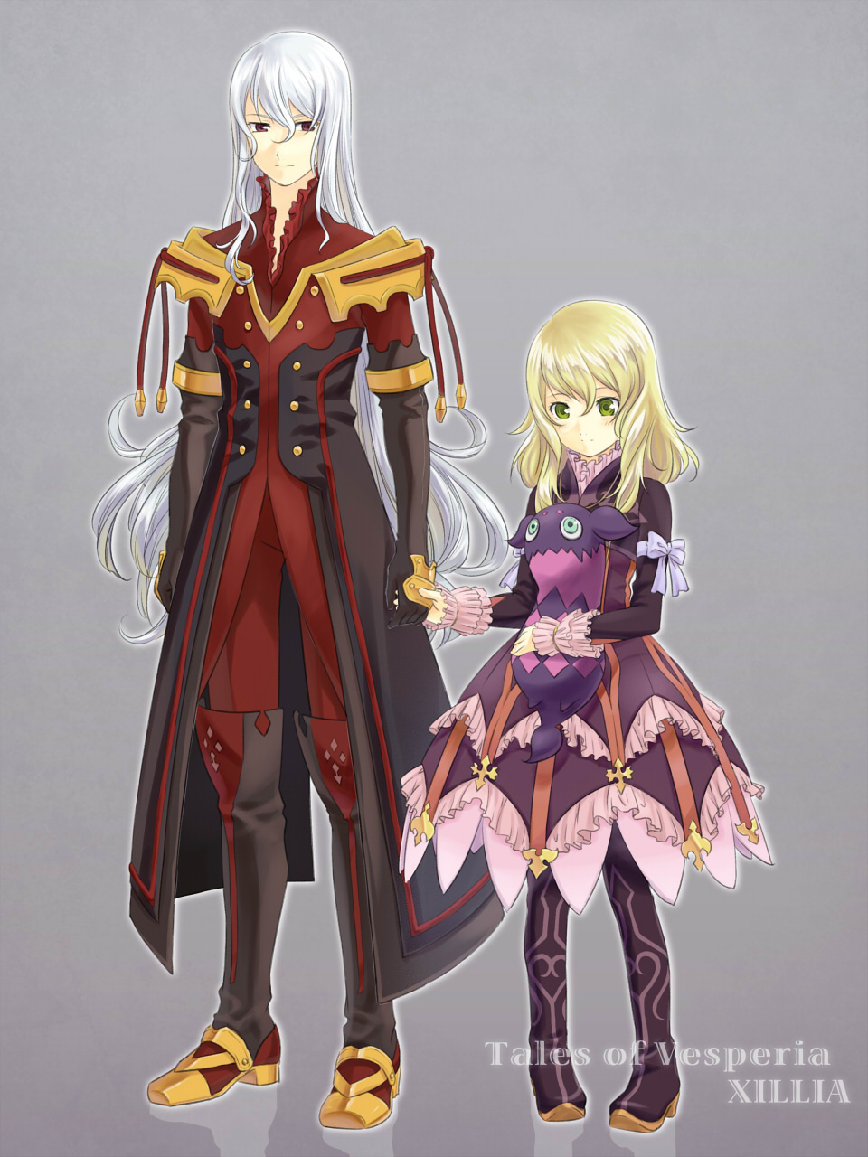 1girl, black_gloves, black_legwear, blonde_hair, boots, bow, coat, doll