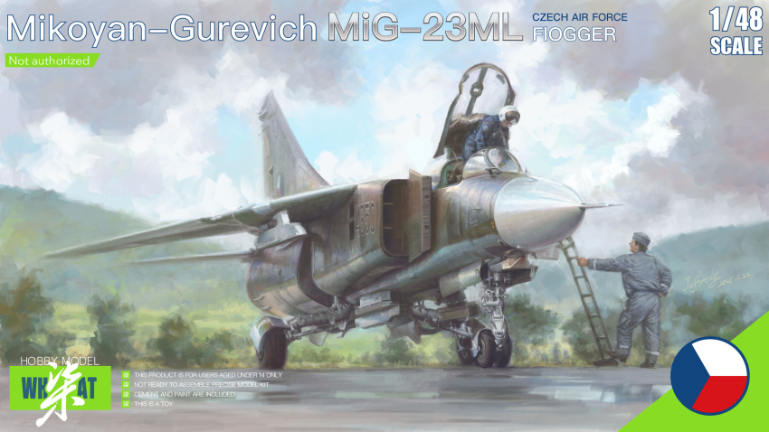 2boys, aircraft, airplane, box_art, czechoslovak_air_force, fighter_jet, helmet, highres, jeffholy, ladder, mig-23, military_vehicle, multiple_boys, open_cockpit, original, runway, signature, sky, vehicle_focus, wheel
