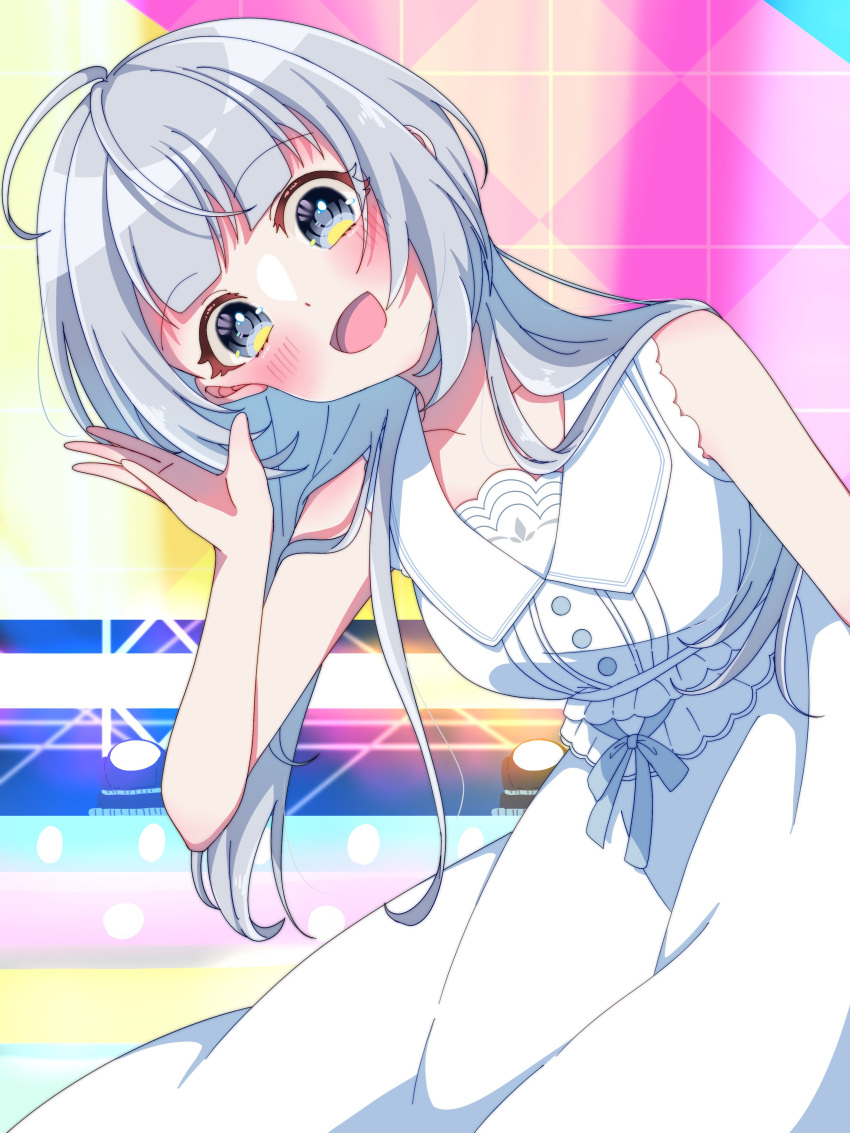 1girl, :d, absurdres, ahoge, bare_shoulders, blush, bow, collarbone