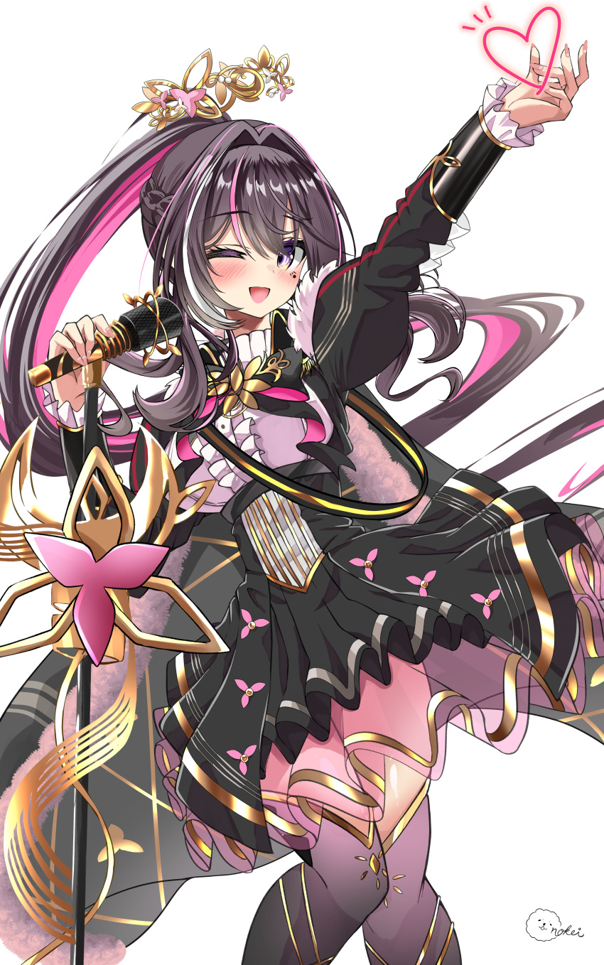 1girl, absurdres, azki_(hololive), azki_(prima_diva)_(hololive), black_dress, colored_inner_hair, dress, frilled_dress