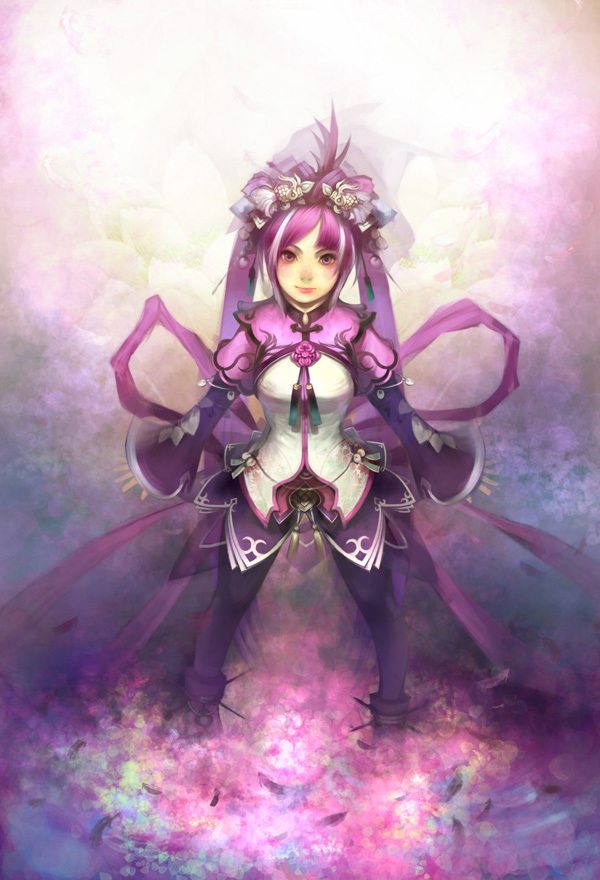 chinese_clothes, from_above, hair_ornament, lips, long_hair, looking_at_viewer, multicolored_hair, original
