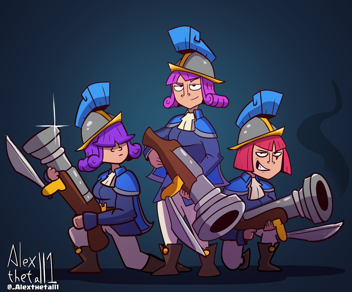 3girls, alexthetall1, artist_name, blue_cape, blue_jacket, boots, brown_boots, cape