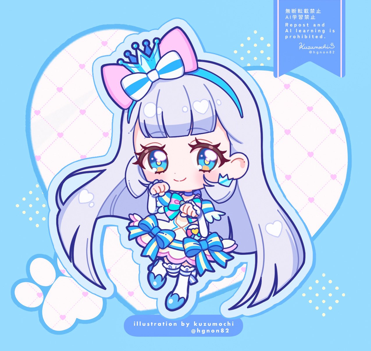 1girl, artist_name, blue_border, blue_bow, blue_bowtie, blue_eyes, blue_hairband, blue_shoes