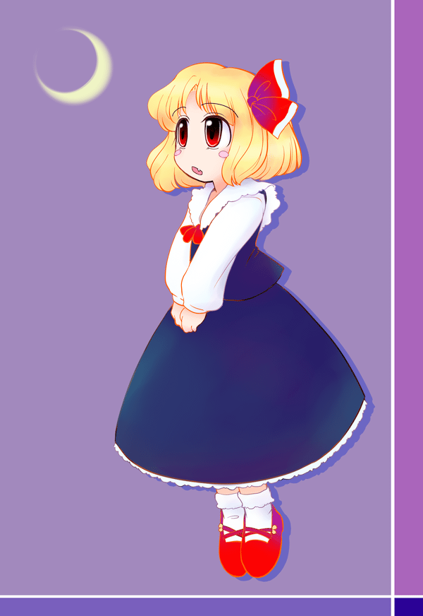 blonde_hair, crescent_moon, fang, hair_ribbon, moon, red_eyes, ribbon, rumia, short_hair, solo, sotto, the_embodiment_of_scarlet_devil, touhou, youkai