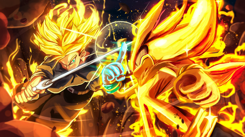 2boys, 2kartz, absurdres, animal_ears, animal_nose, battle, blonde_hair, body_fur