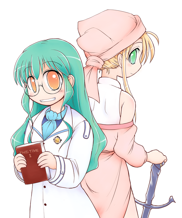 blonde_hair, book, character_request, eternal_melody, glasses, green_eyes, green_hair, karen_lekakis