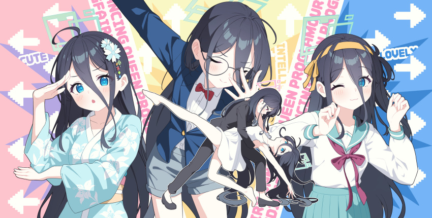 2girls, absurdly_long_hair, absurdres, aligula, aqua_halo, araragi_tsukihi, araragi_tsukihi_(cosplay), aris_(blue_archive)