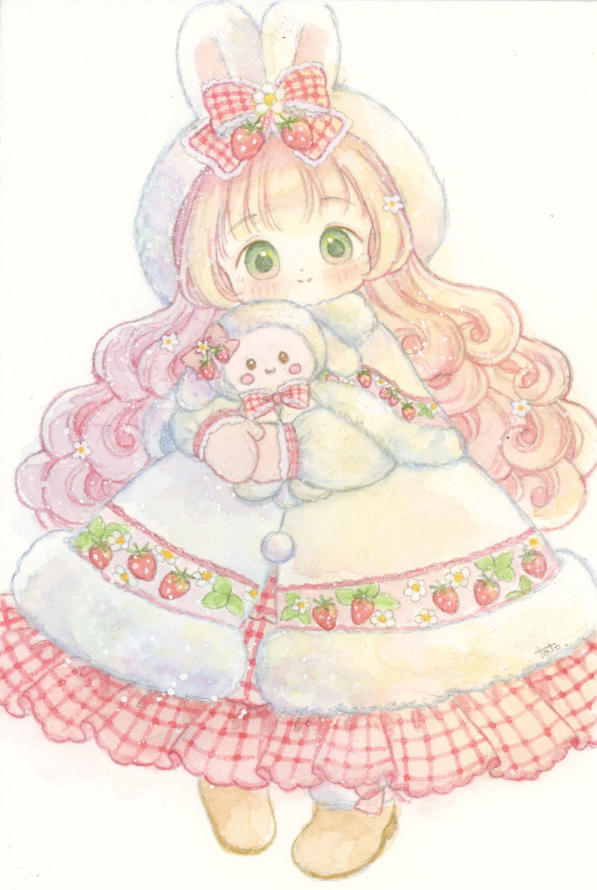 1girl, absurdres, animal_ears, commentary_request, dress, fur_trim, green_eyes, highres