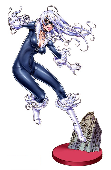 1girl, black_cat_(marvel), black_cat_(spider-man), blue_eyes, bodysuit, boots, breasts, building