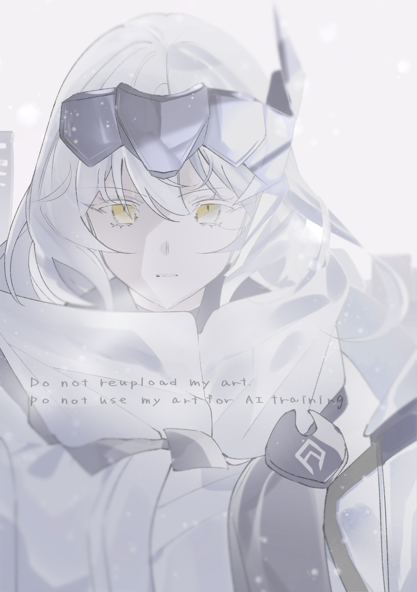 1girl, absurdres, arms_at_sides, brown_eyes, cloak, commentary, dappled_sunlight, expressionless