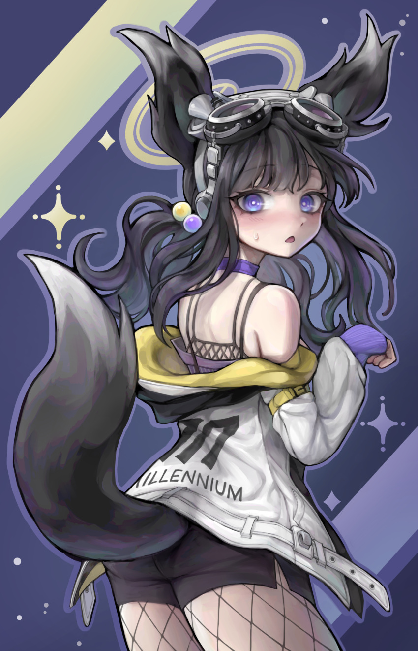 1girl, absurdres, animal_ears, black_hair, blue_archive, blush, commentary_request, hibiki_(blue_archive), highres, jiyuneva, korean_commentary, long_hair, looking_at_viewer, solo