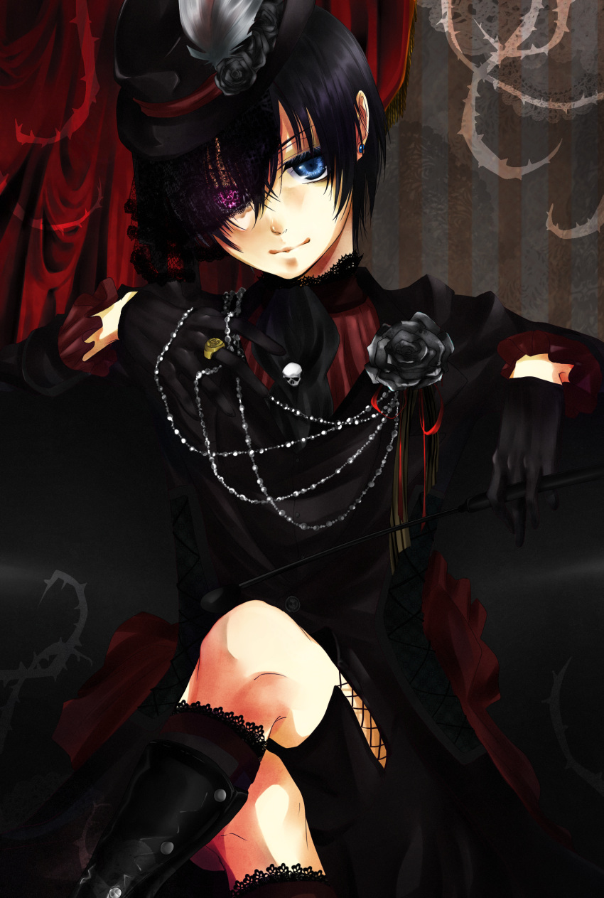 absurdres, blue_eyes, ciel_phantomhive, crossed_legs, earrings, futarou, fuutarou, fuutarou_(pikeish)