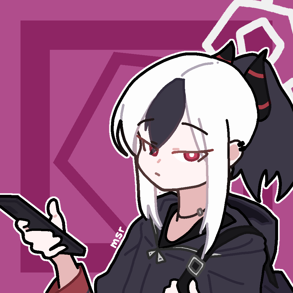 1girl, alternate_halo, backpack, bag, black_choker, black_hair, black_horns, black_jacket