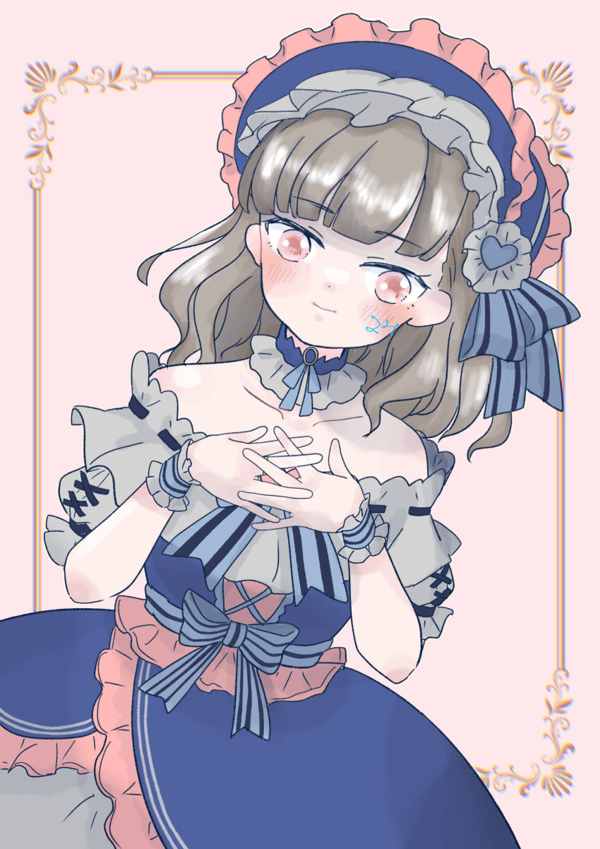 1girl, aizawa_kazuha, aizawa_kazuha_(cosplay), alternate_color, assault_lily, bare_shoulders, black_hair, blue_bow