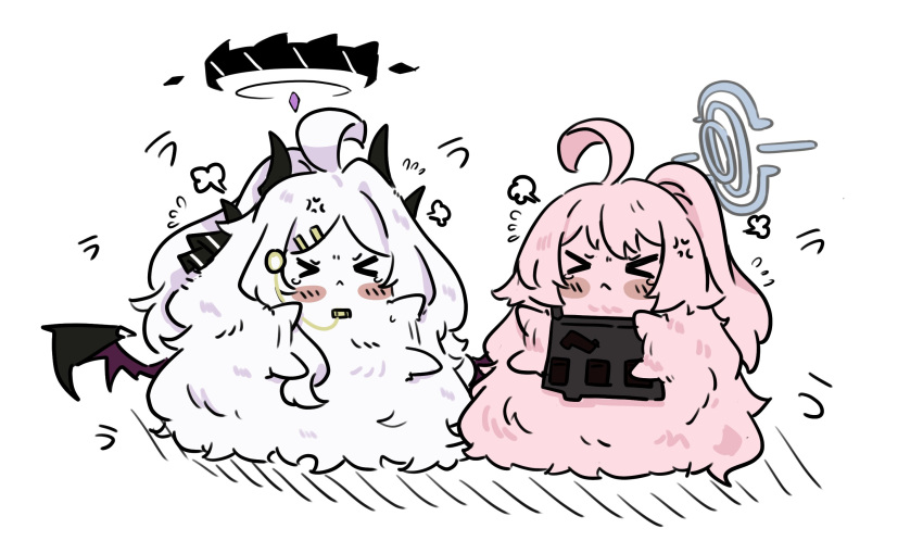 >_<, ahoge, blue_archive, commentary_request, e_v_e_neko, fluffy, halo, highres